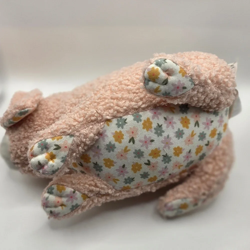 Pillowfort Just Peachy Bunny Figural Pillow Pink Sherpa Floral 8.5 x 11 in